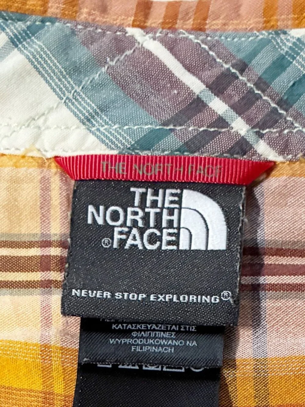 The North Face Watchme Shirt Men's XL Orange Plaid Cotton Modal Button Up SS